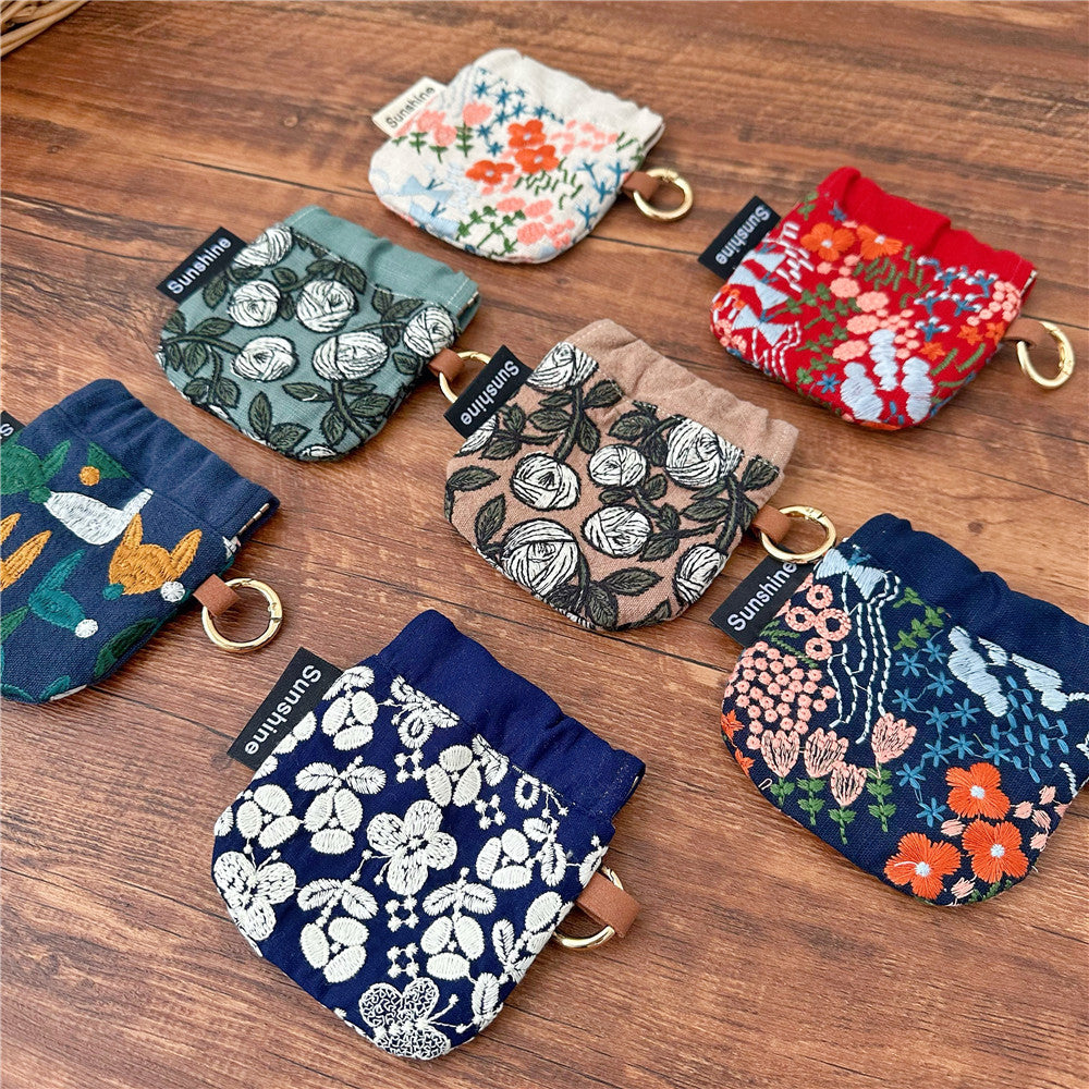 Heavy Embroidery Fabric Earphone Pouch Travel N6F151