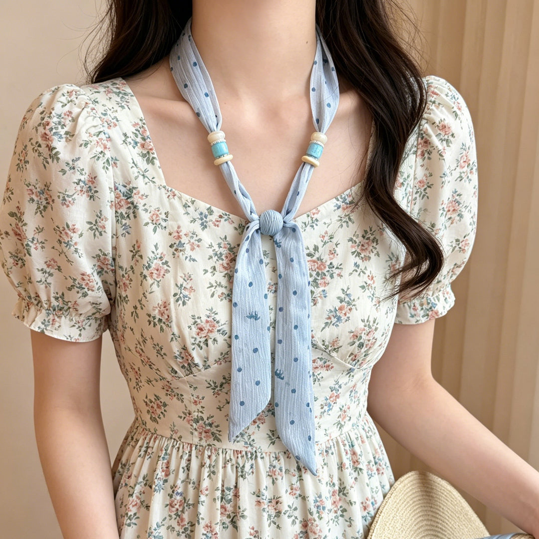 Womens Colorful Polka Dot Pony Scarf Necklace N6K274