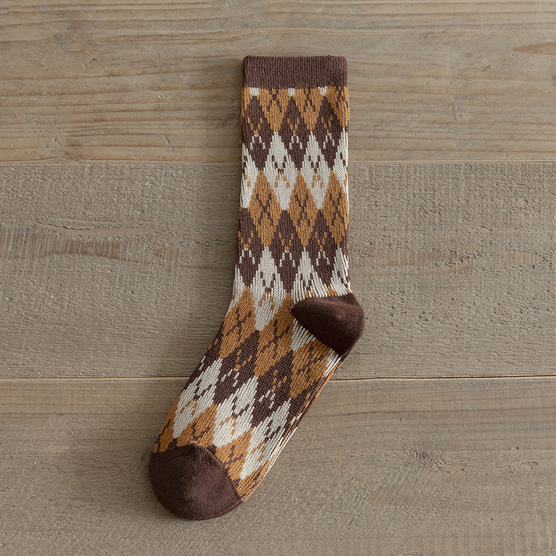 Vintage Double Needle Mid-Calf Socks Warm Cotton N6H028