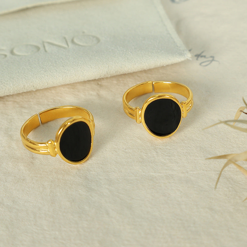 Black Drip Ring French Minimalist Adjustable Steel  S5P046