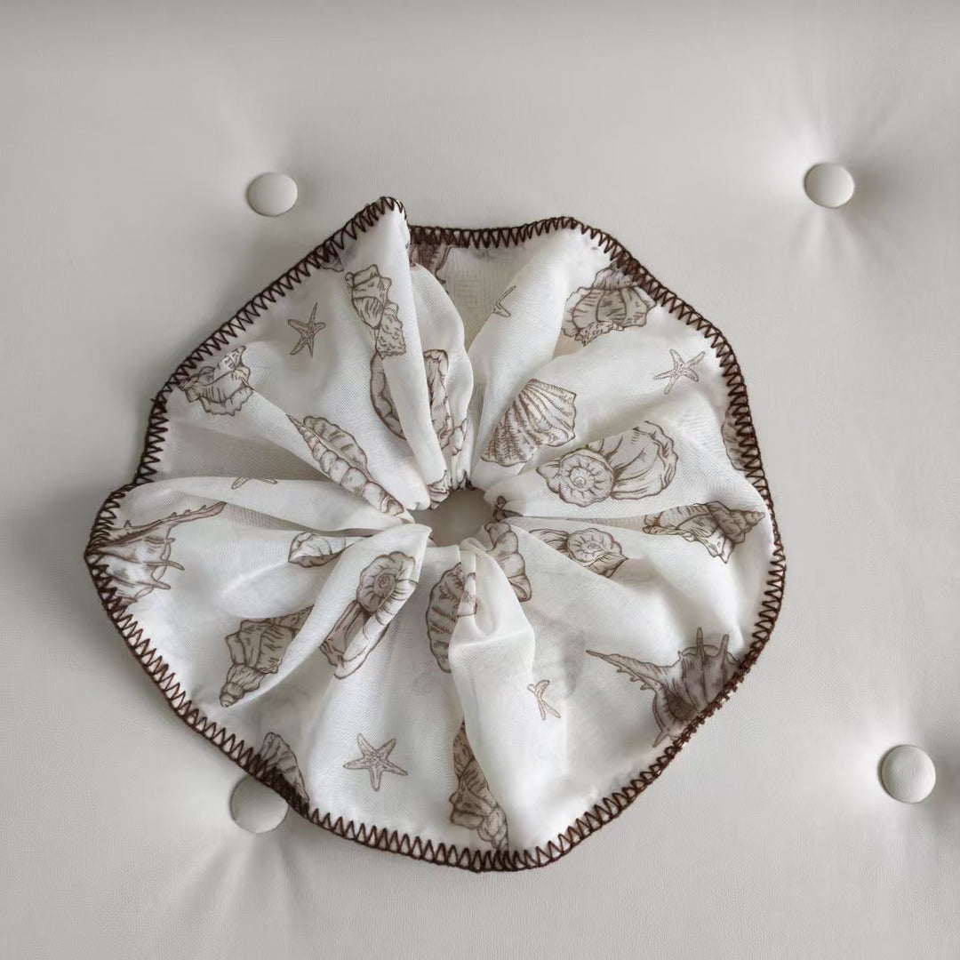 Starfish Shell Edge Scrunchie Beach Vacation Linen N6F137