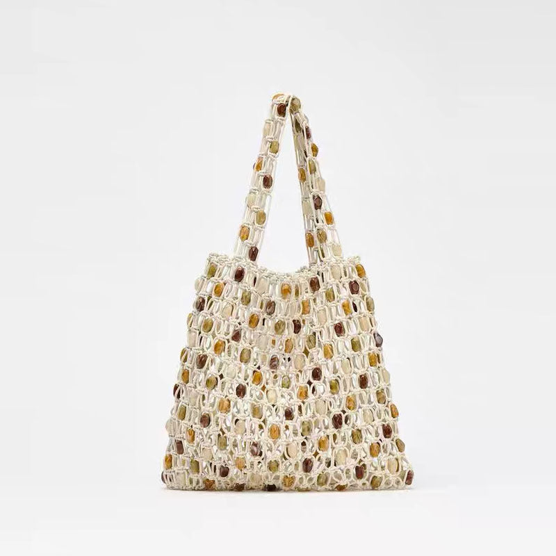 Waxed Cotton Rope Woven Tote Khaki  S5P282
