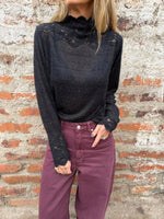 Load image into Gallery viewer, Mock Neck Lace Crochet Long Sleeve Tee Women N6G273