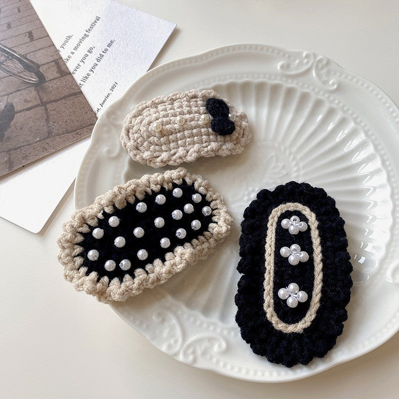 Womens Handmade Pearl Knit Side Hair Clip N6K311
