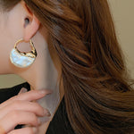 Load image into Gallery viewer, Faux Pearl Bag Shape Silver Stud Earrings Geometric N6H153