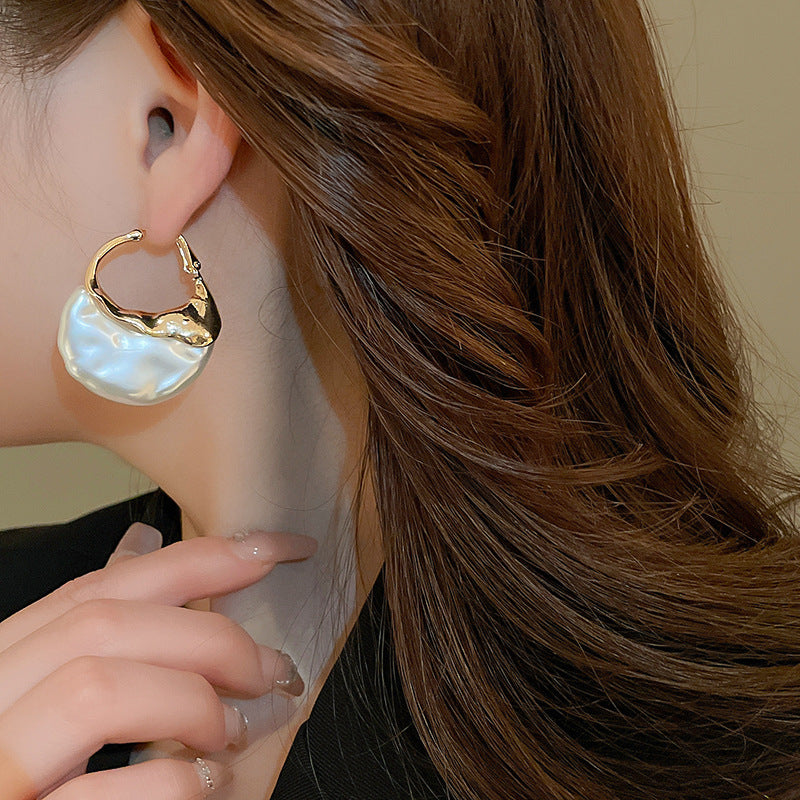 Faux Pearl Bag Shape Silver Stud Earrings Geometric N6H153