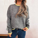Load image into Gallery viewer, Contrast Trim Round Sweater Mid Weight Options N5A224
