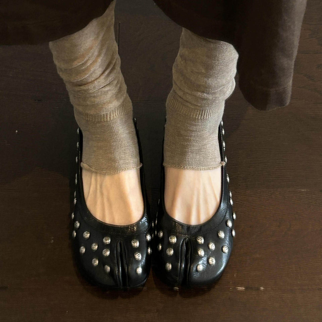 Vintage Split Toe Chunky Heel Mary Jane Shoes Women N6H040