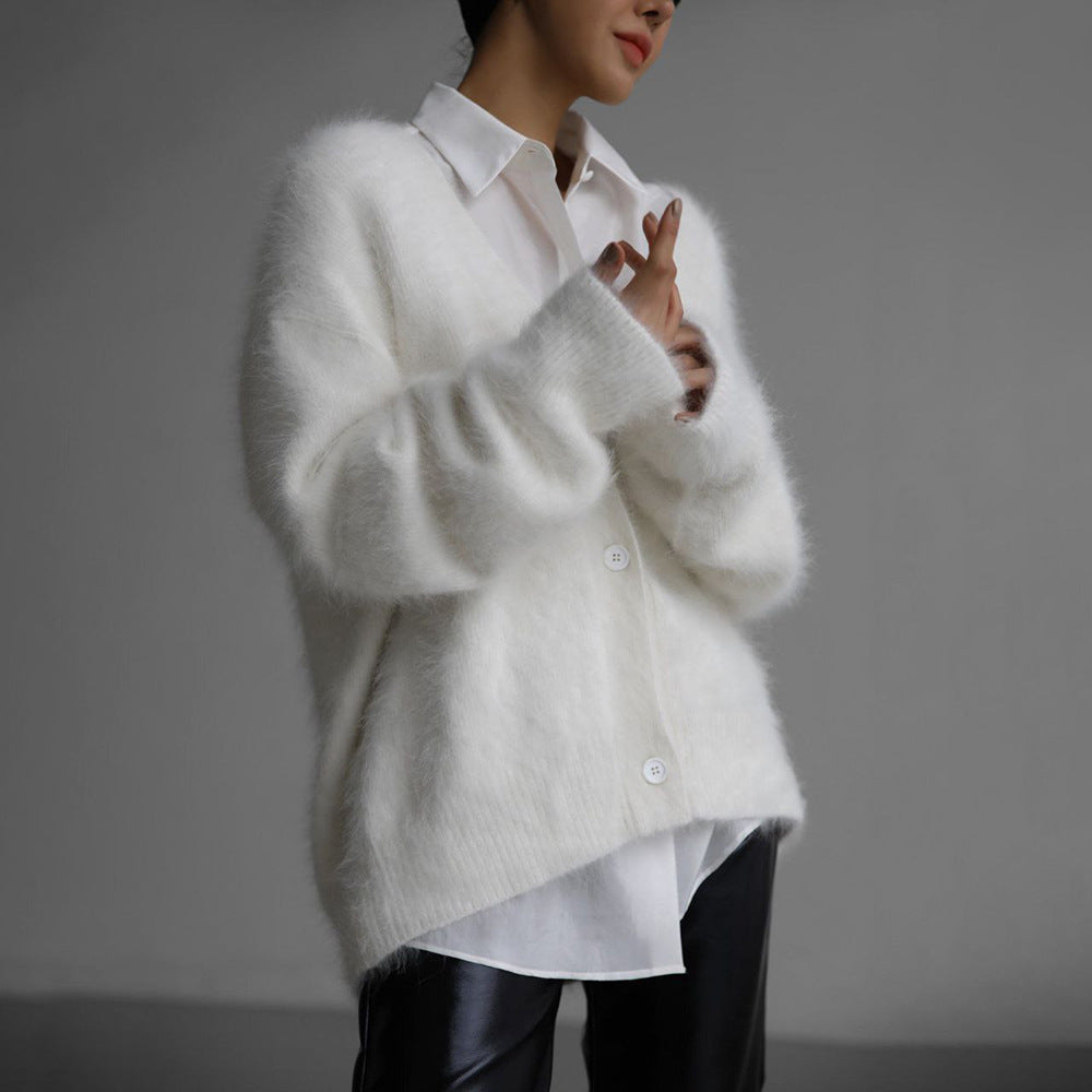 Faux Fur Cardigan V Neck Mid Weight N5Z404