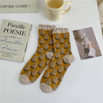 Load image into Gallery viewer, Ruffle Trim 3D Floral Cotton Mid Calf Socks M5A072