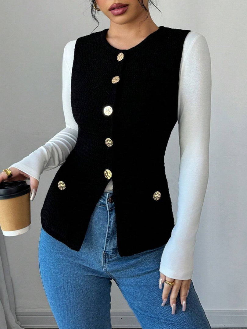 Crew Button Vest Lightweight Black N5Z708