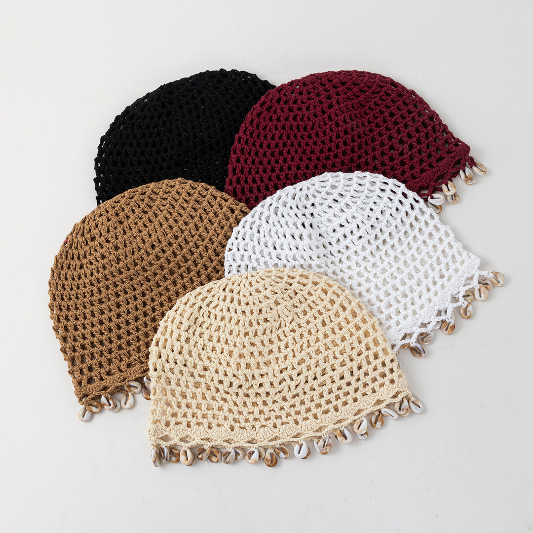 Hand Crochet Shell Pendant Cotton Cap Women N6G213