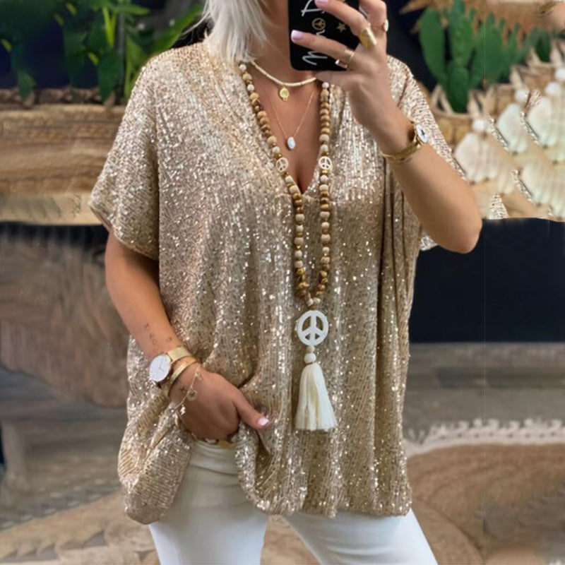 Womens Urban Sparkle V Neck Top Multi N25A058