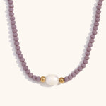 Load image into Gallery viewer, Amethyst Steel Pearl Shell Necklace Gold Plated Retro S5P236
