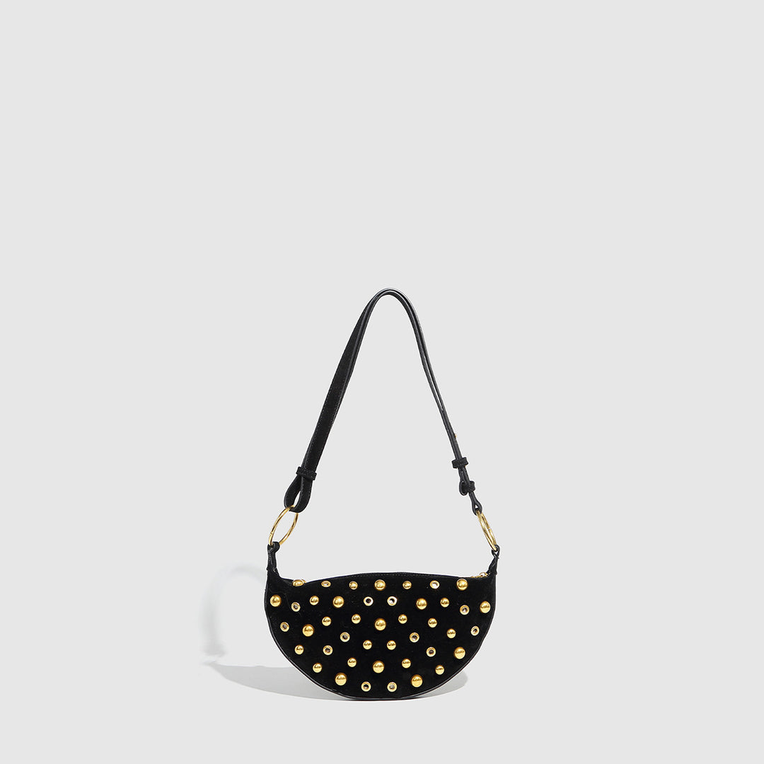 Polka Dot Zippered Shoulder Bag with Rivet Accents  S5P470