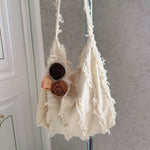 Load image into Gallery viewer, Linen Jacquard Crossbody Bag Rose Ruffle Tassel N6F101