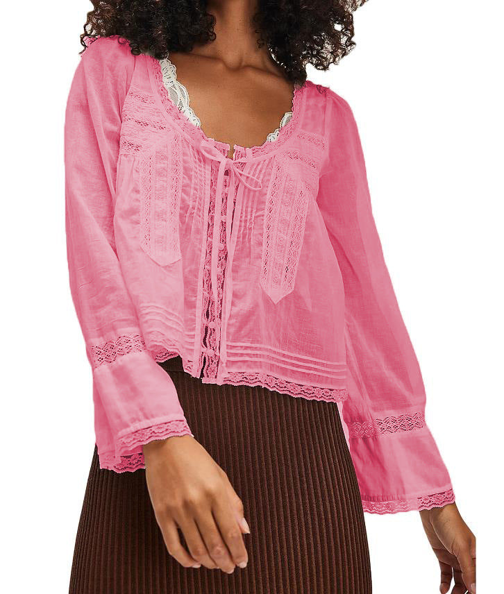 French Lace U Neck Blouse Women N6C097