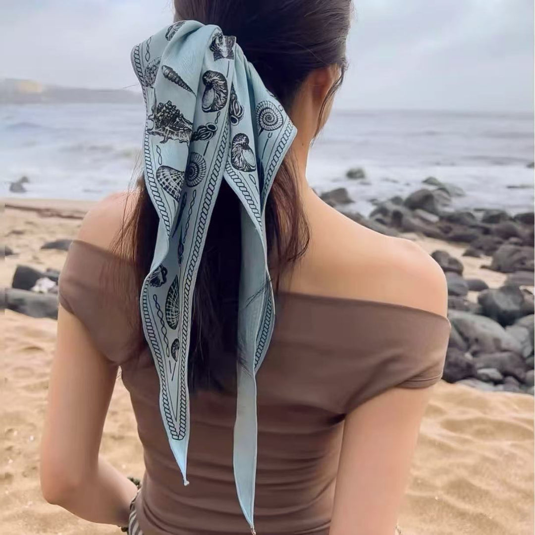 Ocean Print Seaweed Ribbon Scrunchie Holiday Hair Tie N6F142