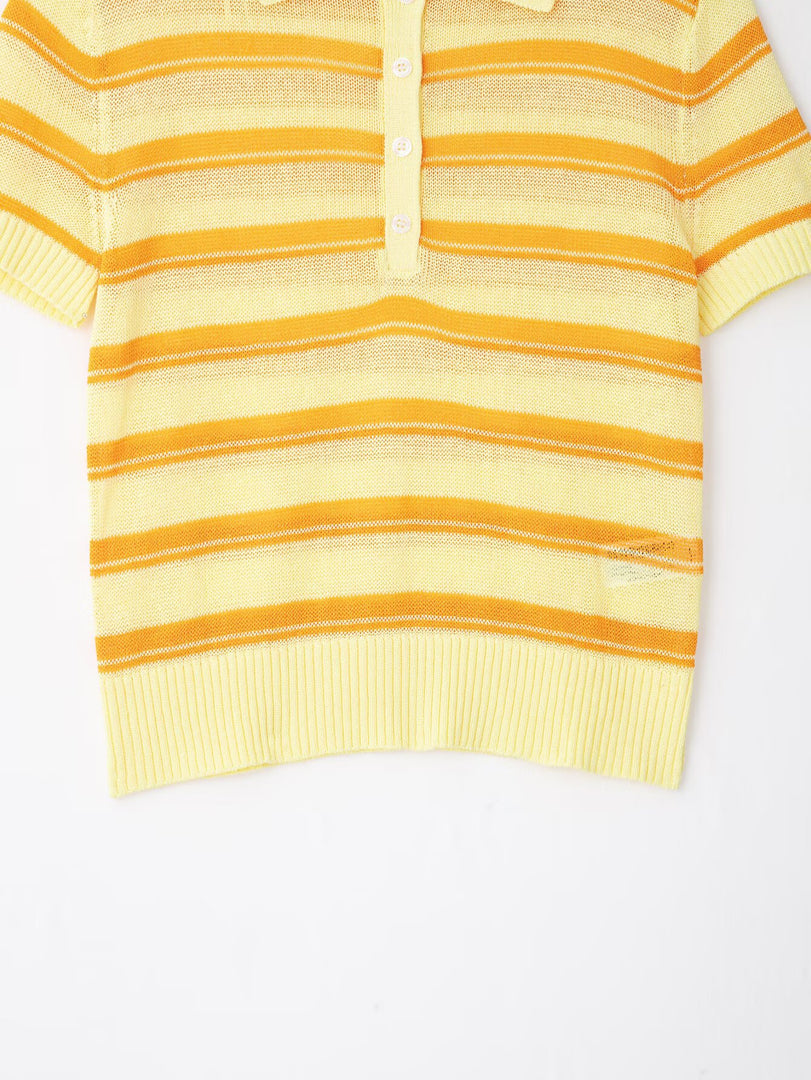 Color Block Stripe Polo Tee Short Sleeve Summer Knit N6G150
