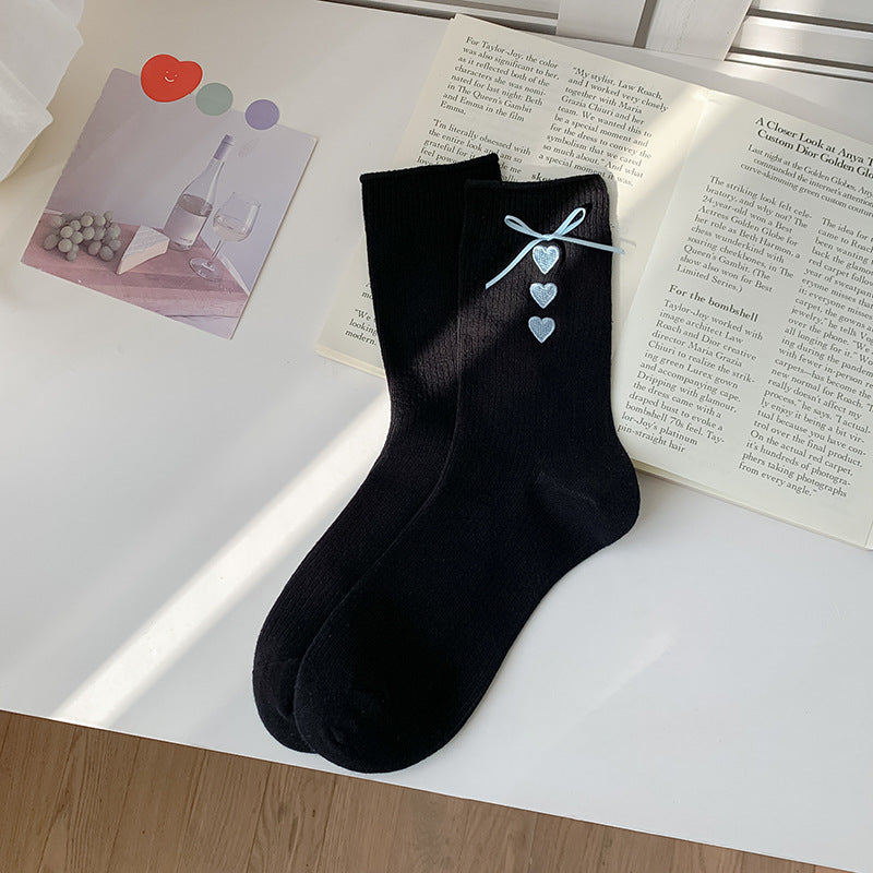 Bow Heart Mid-Calf Socks Women N6C153