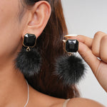 Load image into Gallery viewer, Womens Rhinestone Plush Pom Pom Earrings N6K162