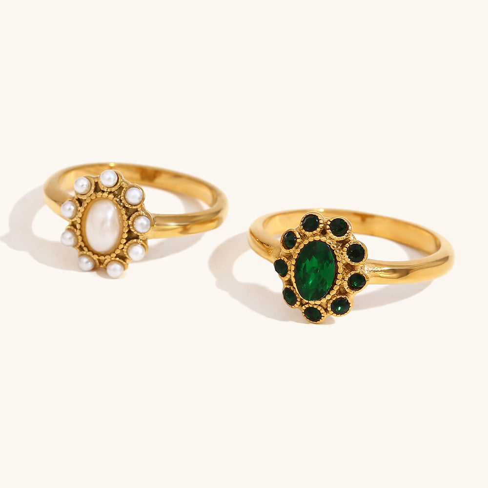 Full Zircon Skirt-Edge Ring 18K Gold Stainless Steel N6H179