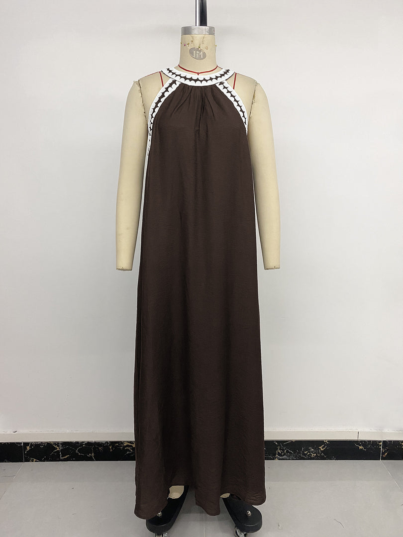 Halter Lace Panel Maxi Dress Women Vacation N6C257