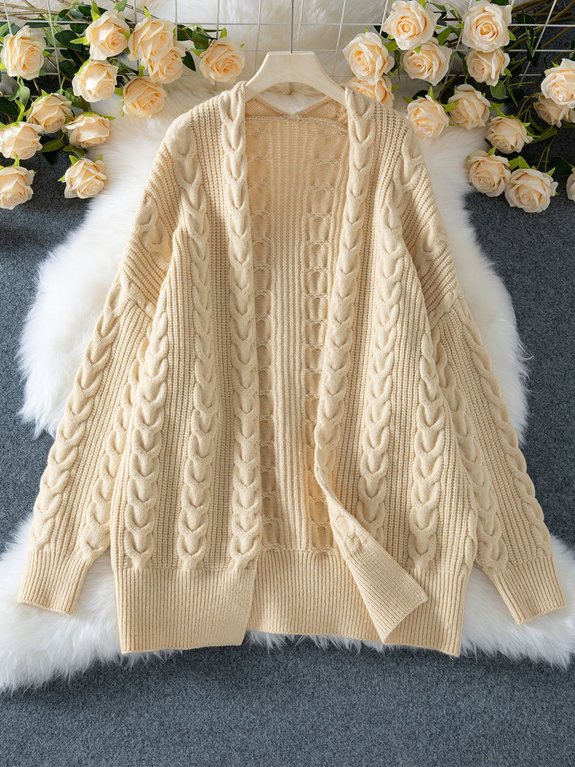 Cable Heavyweight Cardigan Mid Long Apricot N5Z676