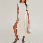 Load image into Gallery viewer, A Line Slit Knit Dress Sleeveless Mid Weight N5Z436
