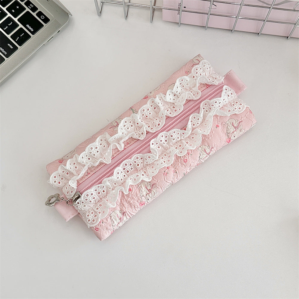 Lace Quilted Pencil Case Women Large Capacity S5P864