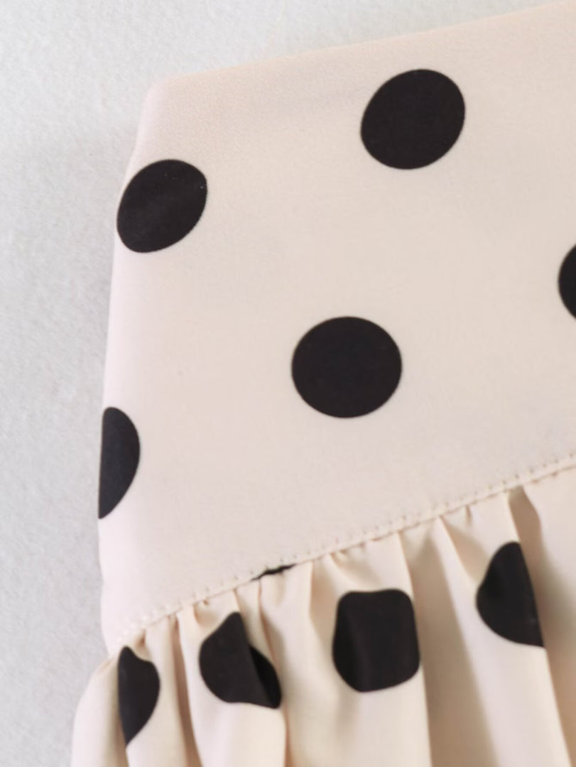 Khaki Pleated Polka Dot Bubble Hem Skirt Women N6D122