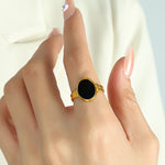 Load image into Gallery viewer, Black Drip Ring French Minimalist Adjustable Steel  S5P046
