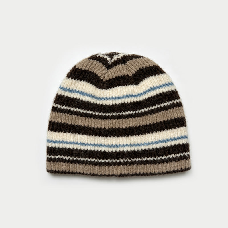 Women's Wool Knitted Striped Beanie N6J101