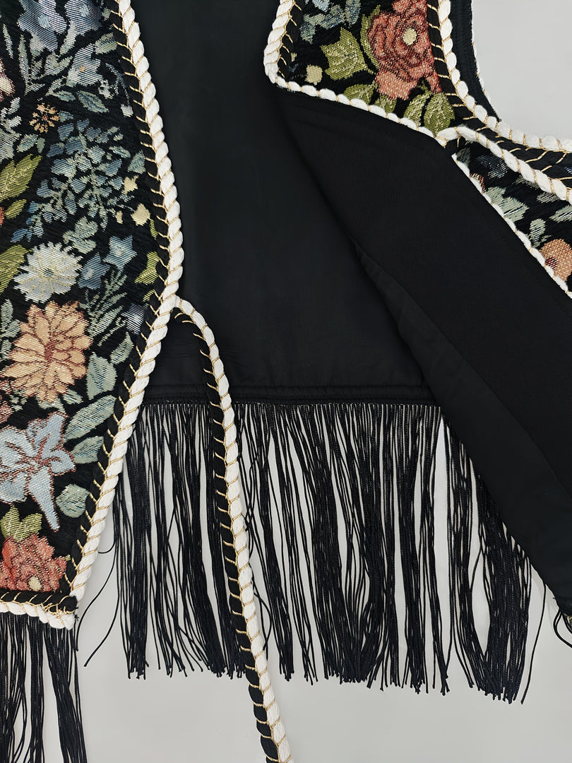 Floral Embroidery Fringe Vest Women N6D207