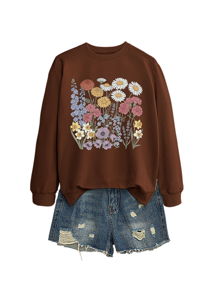 Floral Print Crewneck Sweatshirt Women Casual Loose N6H045