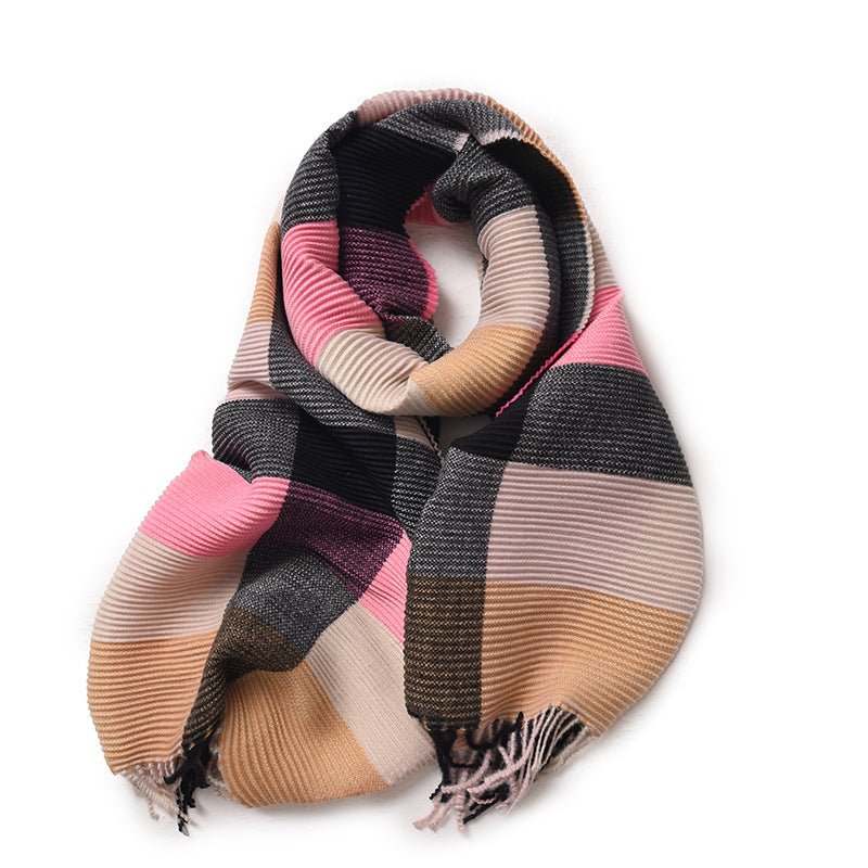 Pleated Check Faux Cashmere Wrap  M5A216