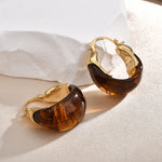 Load image into Gallery viewer, Retro Brown Resin U-Shape Cuff Earrings Women N6C065