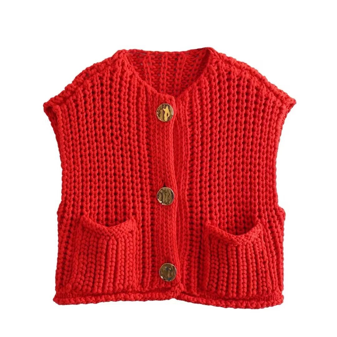 Patch Pocket Vest Sleeveless Knit Lightweight N5Z245