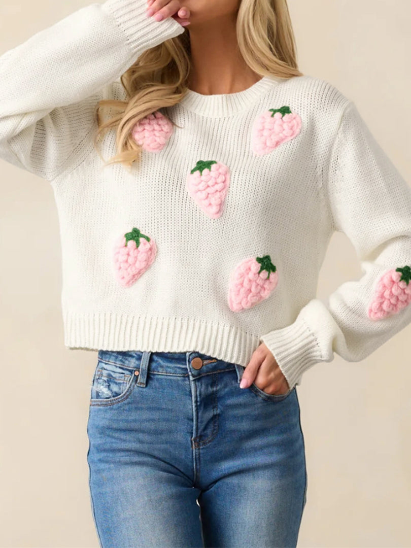 3D Strawberry Knit Long Lightweight Off White N5Z696