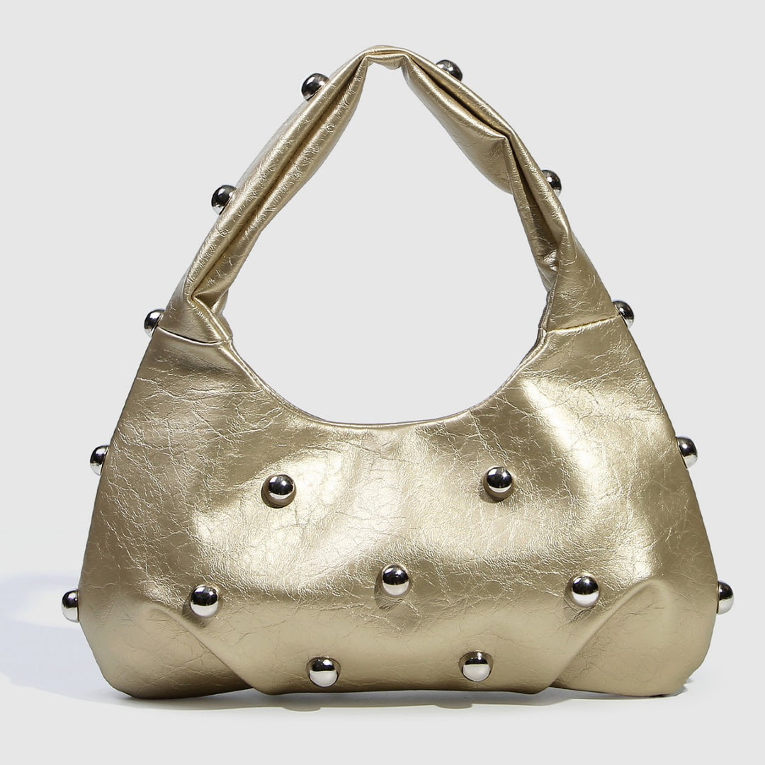 Metallic Finish Structured Pouch with Rivet Accents S5P466
