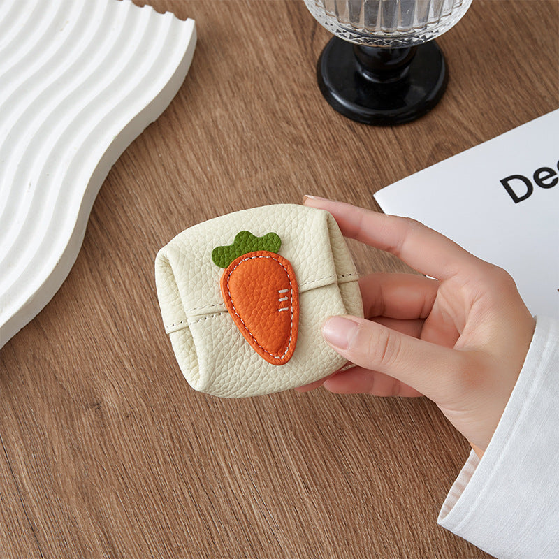 Top Grain Leather Carrot Coin Purse Mini Organizer N6G092