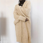Load image into Gallery viewer, Cable Heavyweight Cardigan Mid Long Apricot N5Z676
