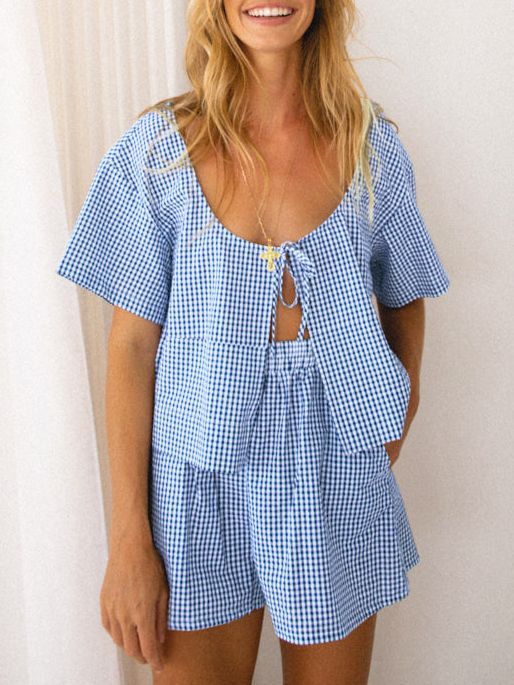 Check Low Neck High Wide Set Ultra Light Blue N5Z628