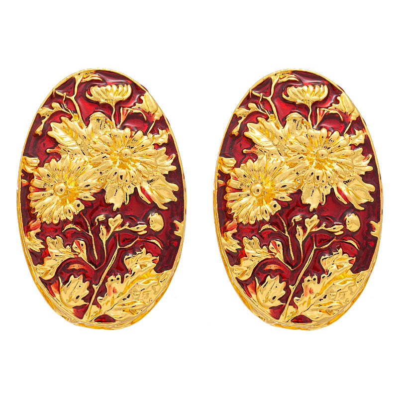 Vintage Enamel Floral Stud Earrings Silver Posts S5P200