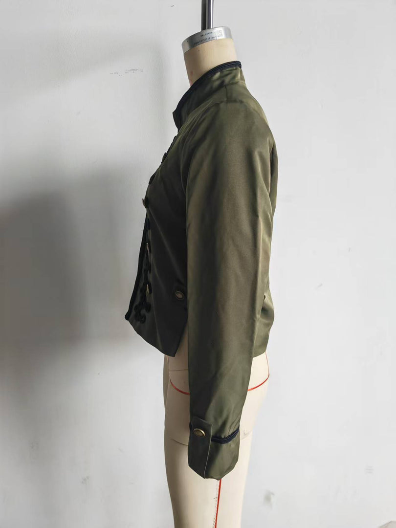Casual Stand Collar Jacket Twisted Knot Floral Sleeve N6H123