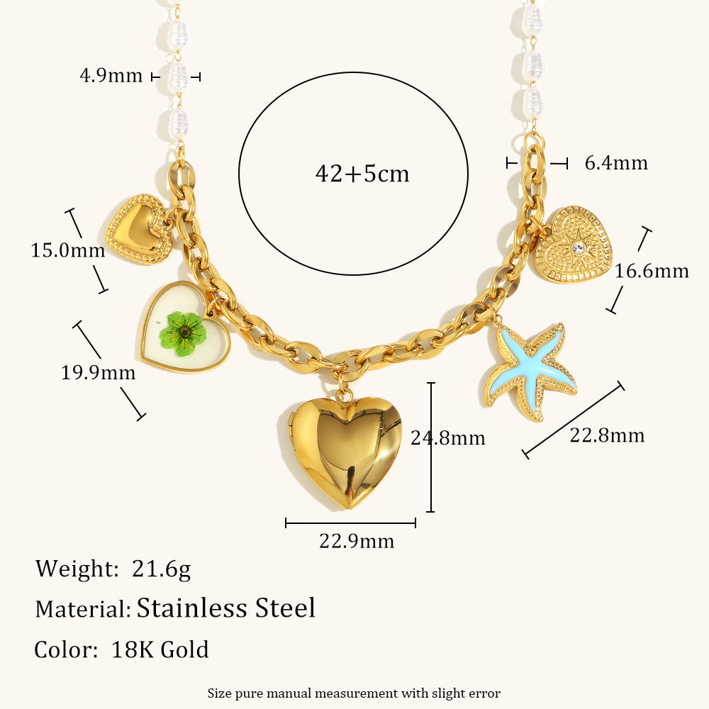Simulated Pearl Pendant Necklace Plated Steel S5P214