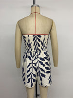 Load image into Gallery viewer, French Vacation Leaf Print Tube Top Romper Women N6C242