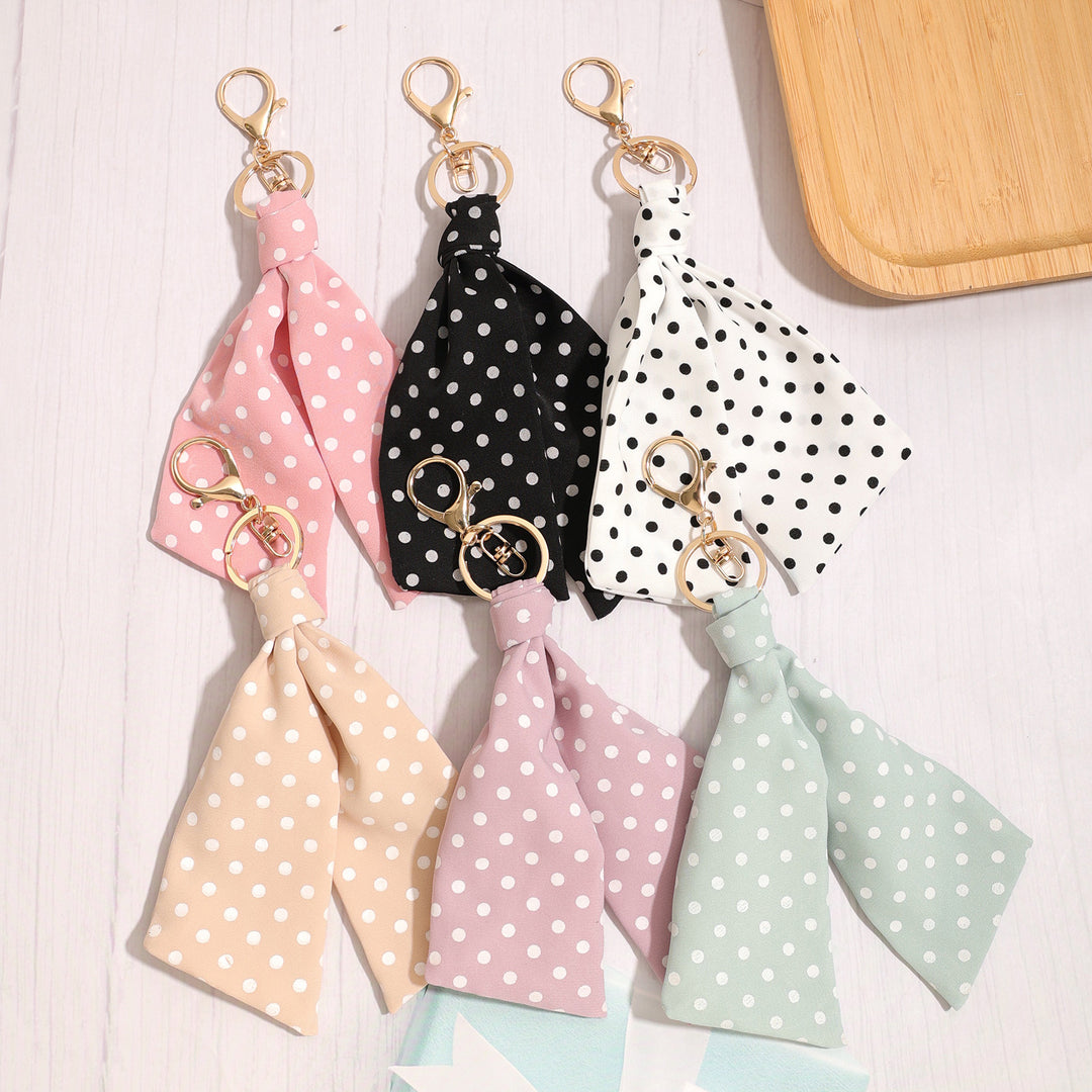 Polka Dot Fabric Bag Charm Keychain Accessory N6G114