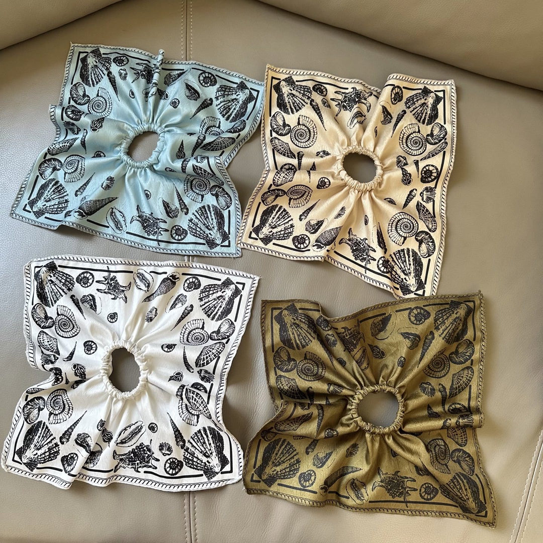 Ocean Print Square Scrunchie Vintage Beach Hair Scarf N6F136