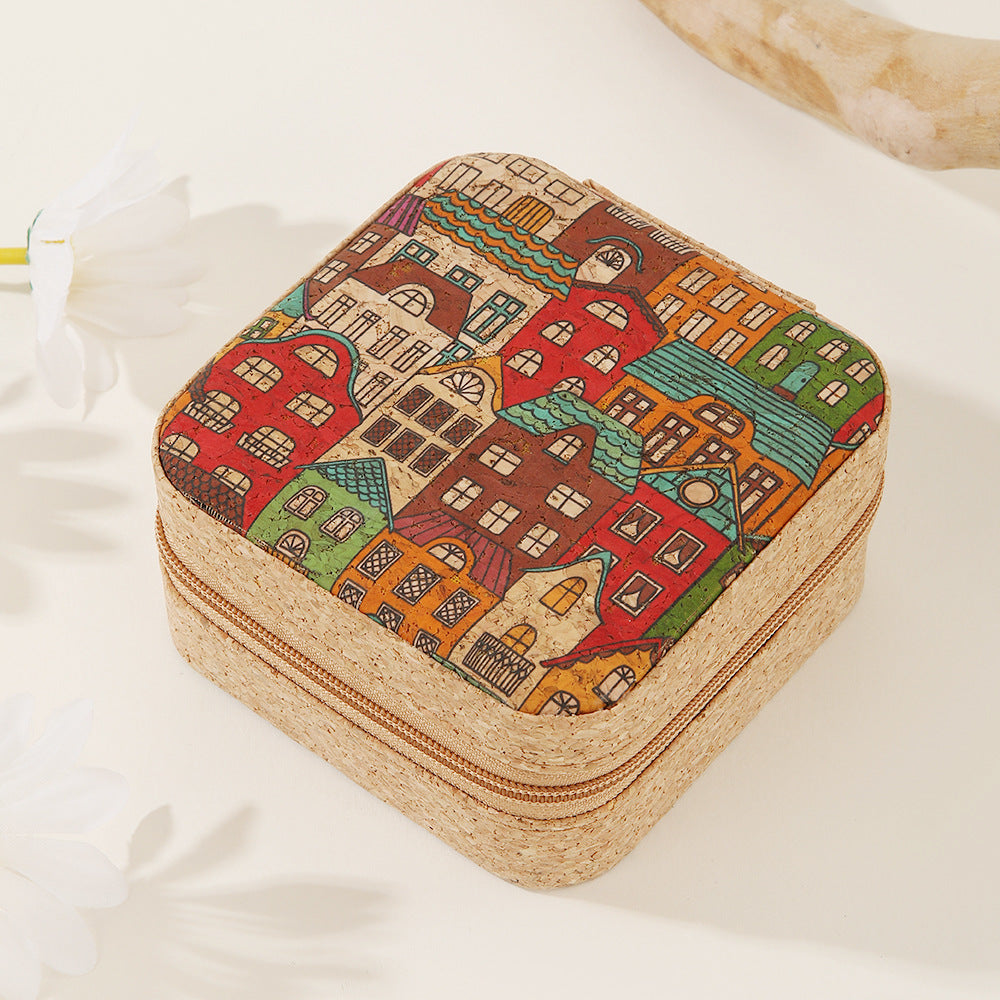 Travel Cork Jewelry Box with Mirror Organizer N6E091